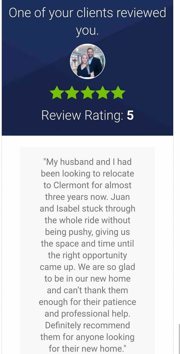 Juan & Isabel Perez Reviews, buy a house, sell a house, we buy houses, get a cash offer, real estate, florida relocation, clermont real estate, best realtors clermont
